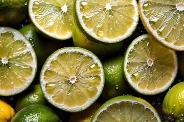Wallpaper background texture of sliced citrus lemon and lime fruit