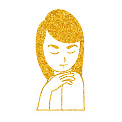 Female beauty model posing drawing in gold color style