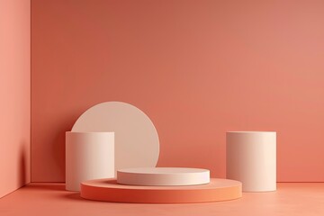 3D podium with minimalistic sleek design on a food tone colors background. Modern style