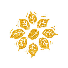 Coffee bean and leaves drawing in gold color style