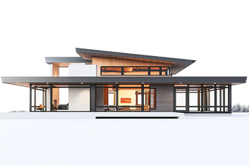 A modernist Craftsman house with a flat roof, clean lines, and expansive windows, showcasing...