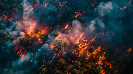 Aerial view of forest fire devastation