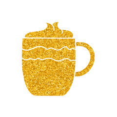 Coffee with topping in a cup drawing in gold color style