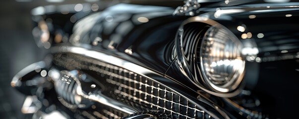 Fathers day card mockup, Closeup of a classic car's chrome headlight and grill.