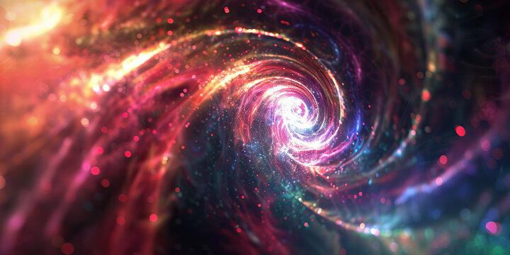 The Tesseract: A twisted, distorted image of space, seeming to fold in on itself, surrounded by a haze of colorful light