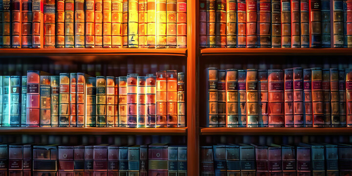 Glowing Archive: An ethereal shelf teeming with books, each one emanating a warm, inviting hue, hinting at the wealth of information within.