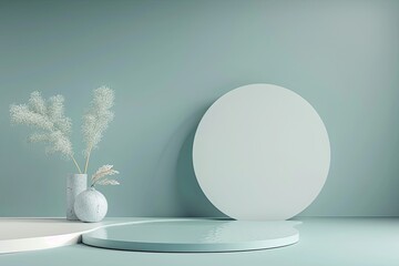 Minimalistic 3D podium with sleek design on sea tone background. Modern concept