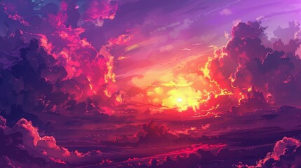 Fototapeta premium Breathtaking sunset floods the sky with vivid, dramatic hues.