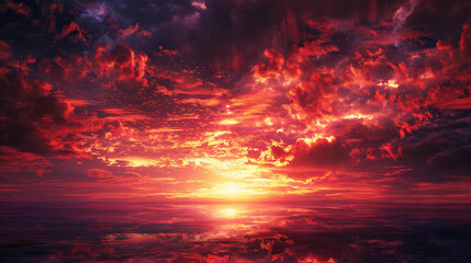 Breathtaking sunset floods the sky with vivid, dramatic hues.