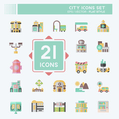 Icon Set City. related to Building symbol. flat style. simple design illustration