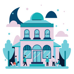building with people and shops illustration (NGR015) 