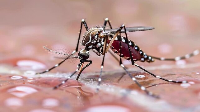 mosquitos land on the human skin and suck on human blood