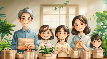 Family visiting relatives and exchanging gifts