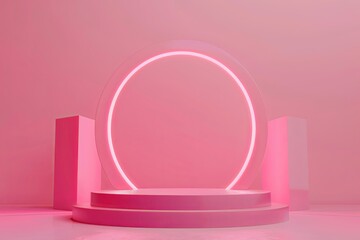 Sleek minimalistic 3D pink podium on matching background for modern displays.