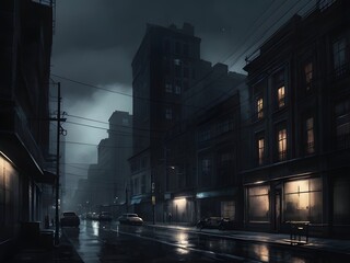 watercolour painting of city in contemporer noir st