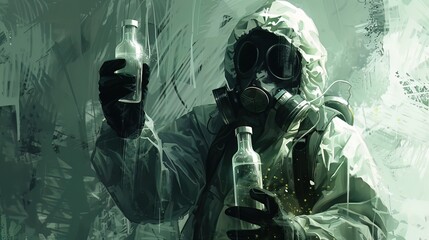 A thriller novel cover depicting a sinister figure holding a vial of deadly nerve agent, hinting at a plot involving chemical warfare