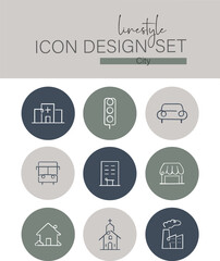 Linestyle Icon Design Set City