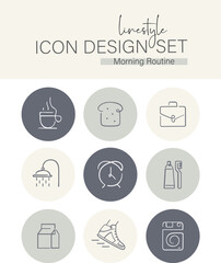 Fototapeta premium Linestyle Icon Design Set Morning Routine