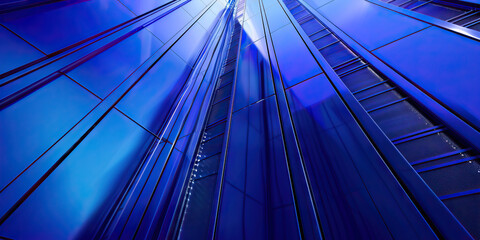 Obraz premium Cobalt Skyline Data Center: Featuring a towering data center where vast amounts of digital information are stored and processed, with a cobalt-blue facade and high-tech security