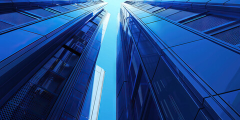 Cobalt Skyline Data Center: Featuring a towering data center where vast amounts of digital information are stored and processed, with a cobalt-blue facade and high-tech security