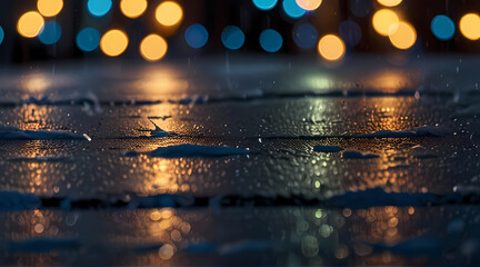 Christmas Lights Reflecting On A Snowy Street background