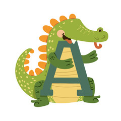 Fototapeta premium A colorful illustration of an alligator introducing the letter A