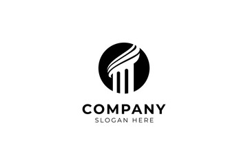 pillar logo in circle shape with silhouette flat vector design