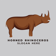 Horned Rhinoceros Shape Brown Colored Vector for Logo