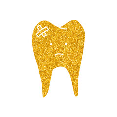 Tooth with bandage drawing in gold color style