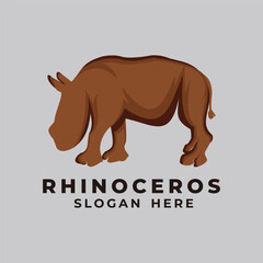 Horned Rhinoceros Shape Brown Colored Vector for Logo