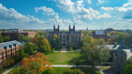 Fototapeta premium Amazing Modern city skyline illuminated by sunset sunlight