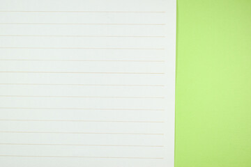 line paper texture on green background,  blank sheet notebook