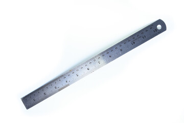 metal ruler isolated on white background, object for education