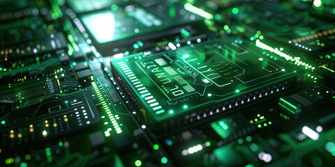 Obraz premium Emerald Data Smuggling Hub: Displaying a hidden location where data smugglers operate, transferring sensitive information through encrypted channels and covert methods