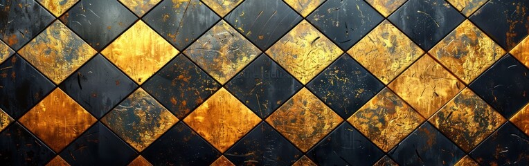 Golden Geometric Wall Texture: Abstract Painted Rhombus, Diamond & Hexagon 3D Tiles in Yellow & Gold Colors