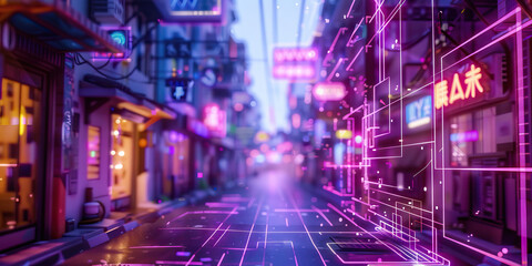 Obraz premium Indigo Augmented Reality District: Featuring a district where augmented reality overlays blend seamlessly with the physical environment, creating surreal and immersive experiences