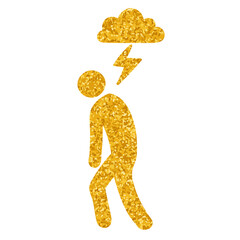 Mental health icon depression drawing in gold color style
