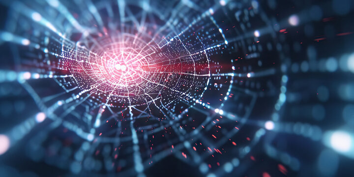 White Cyberspace Nexus: Showing a central hub in cyberspace where data flows and digital entities interact, resembling a vast, interconnected network