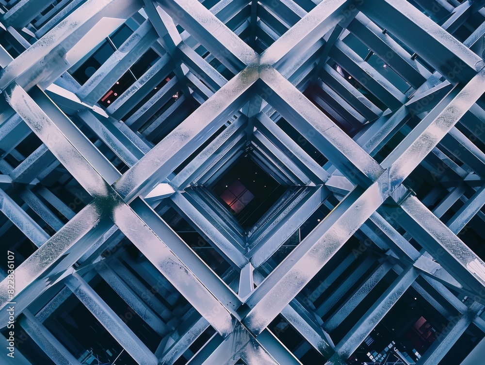Poster Intricate Aerial View of Symmetrical Silver Data Servers Highlighting Geometric Patterns and Textures