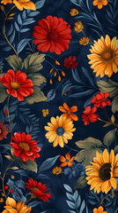 Collection of colorful floral elements in flat color. Set of spring and summer wild flowers, plants, branches, leaves and herb.