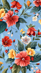 Collection of colorful floral elements in flat color. Set of spring and summer wild flowers, plants, branches, leaves and herb.