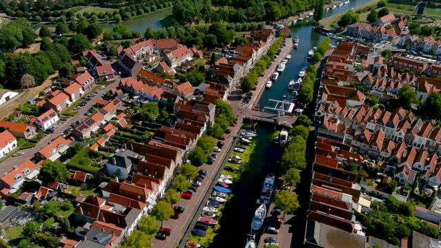 Aerial view of the fortified city of Brielle, South Holland, Netherlands.