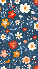 Collection of colorful floral elements in flat color. Set of spring and summer wild flowers, plants, branches, leaves and herb.