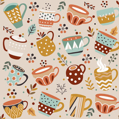 early colorful cups on a light background pattern