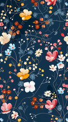 Collection of colorful floral elements in flat color. Set of spring and summer wild flowers, plants, branches, leaves and herb.