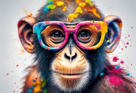 eyeglasses paint splatters colorful monkey white background artistic animal art cartoon character clothes clothing cool costume culture cute decoration decorative design