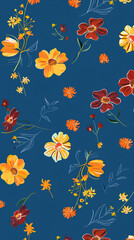 Collection of colorful floral elements in flat color. Set of spring and summer wild flowers, plants, branches, leaves and herb.