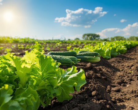 Elderly Caucasian Man and Woman Tending Vegetables in Garden on Sunny Day
