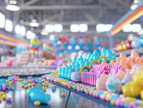 Economic Influence of the Candy Industry Illustrated by Infographic in Factory Setting - Charts and Revenue Analysis - Powered by Adobe