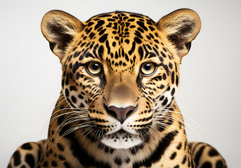 Obraz premium Head of Jaguar pattern black and white yellow polka dots on white background. Realistic animal clipart template pattern. Jaguar looking and walking in search of food. aguar, Panther, front view.